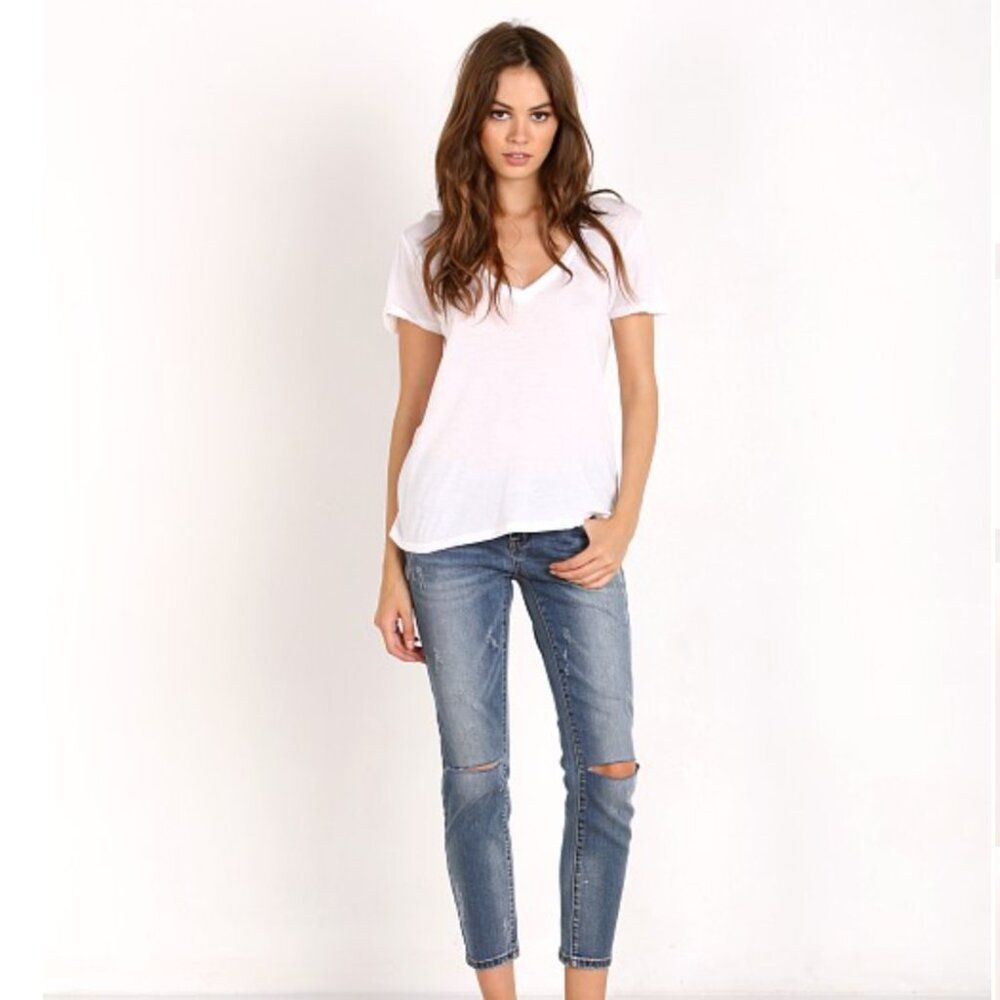 NWT Splendid XS Jersey V Neck T-Shirt Top White Supima Modal Cotton Minimalist